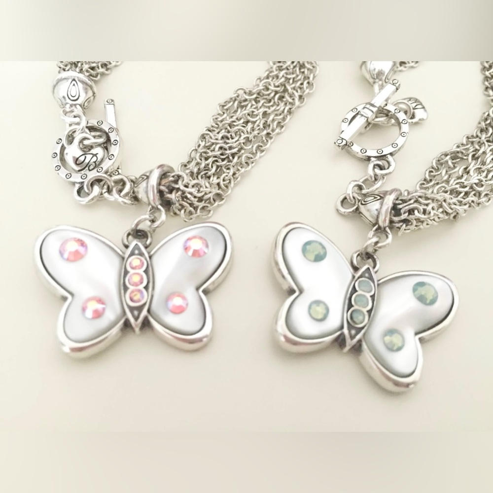 BFF Butterfly Silver Bracelets, Pink and Blue Rhinestones, Women, Toggle Buckle